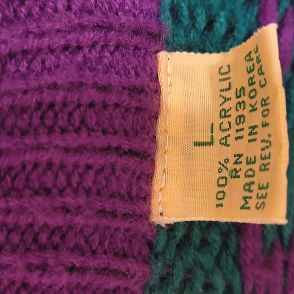 Vintage Chunky Know oversized Y2k Green and Purple Sweater Collegiate Preppy L - Picture 4 of 8